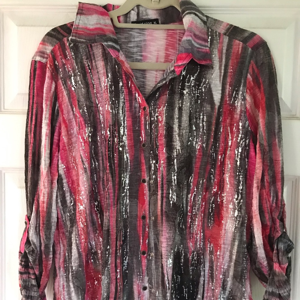 David Cline Blouse-Pink & Grey